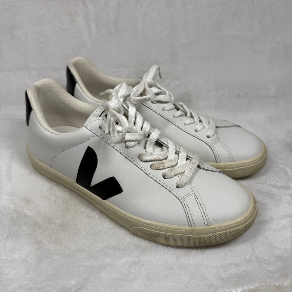 Veja Esplar Leather Sneakers Extra White Black Womens Size 7 EUR 38 Low Top